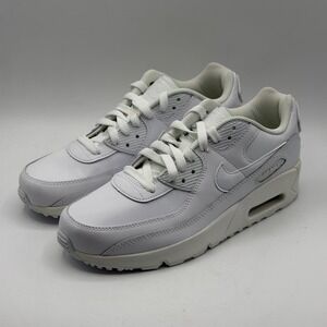 Kids Nike Air Max 90 LTR CD6864-100 Triple White Size‎ 7Y Leather Air Shoes